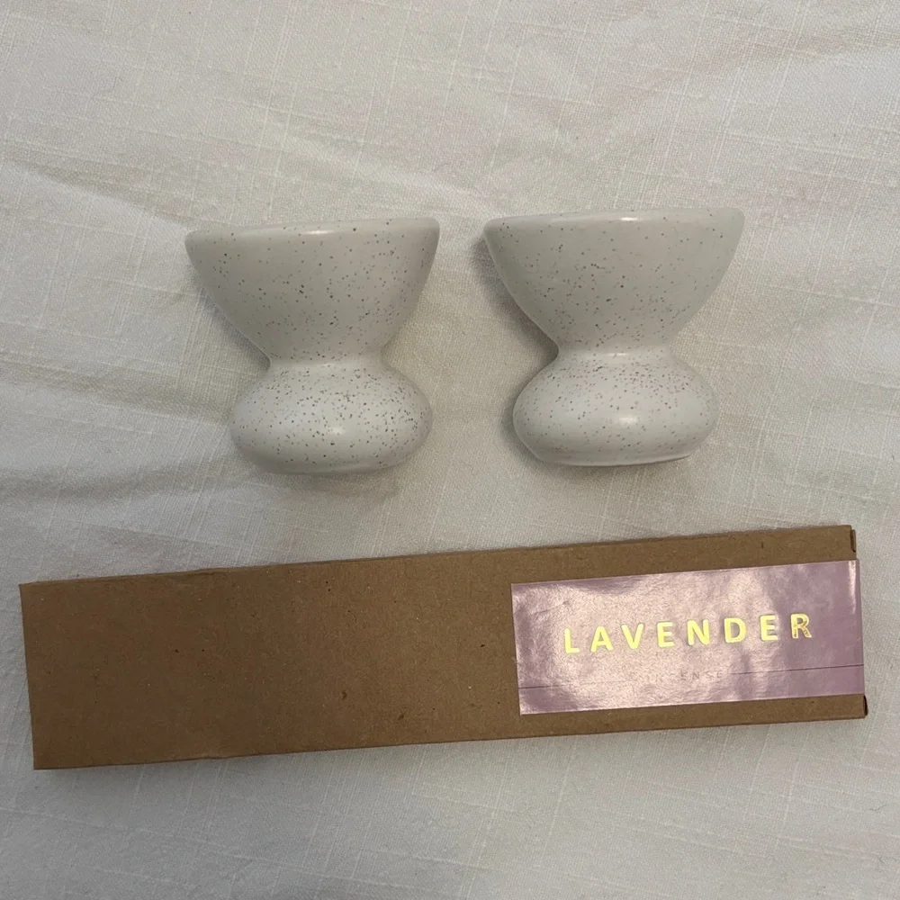 Speckled White Ceramic Incense Holder with Lavender Incense